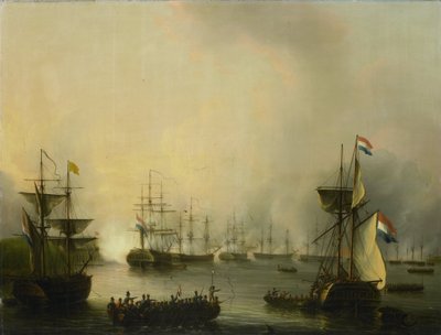 Het bombardement van Palembang, Sumatra, 24 juni 1821 door Martinus Schouman