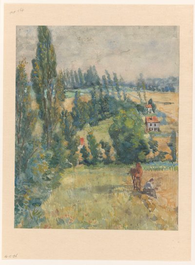 Landschap met rustende boer bij een paard door Martinus van Andringa