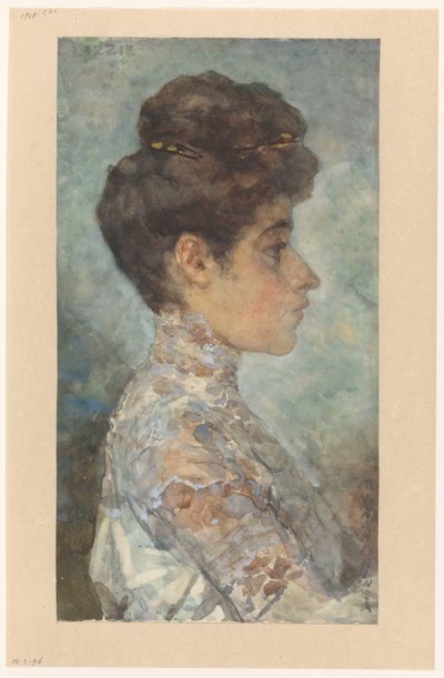 Portret van Lizzy, in profiel naar rechts door Martinus van Andringa