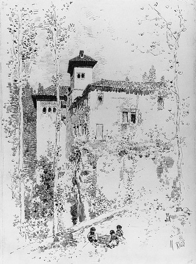 Voorbereidende tekening voor "Toren van de Dames" door Martín Rico y Ortega