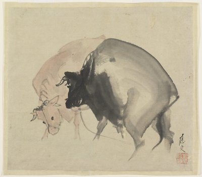 Twee stieren, c.1810 door Maruyama Oju