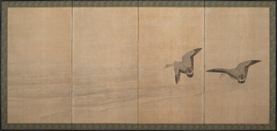 Ganzen over een strand door Maruyama Okyo