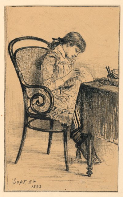 Marian aan het naaien door Mary A. Hallock Foote