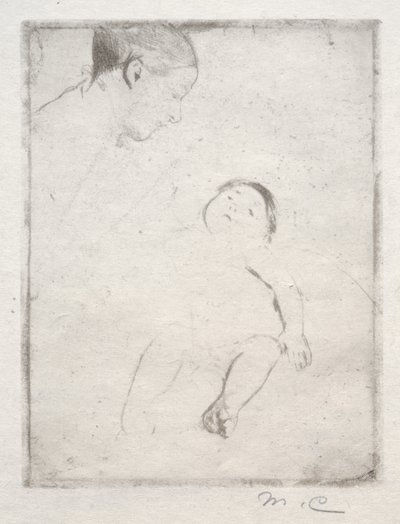 Bill liggend op de schoot van zijn moeder, c. 1889 door Mary Cassatt