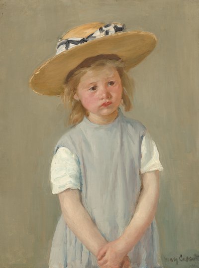 Kind in een Strohoed door Mary Cassatt