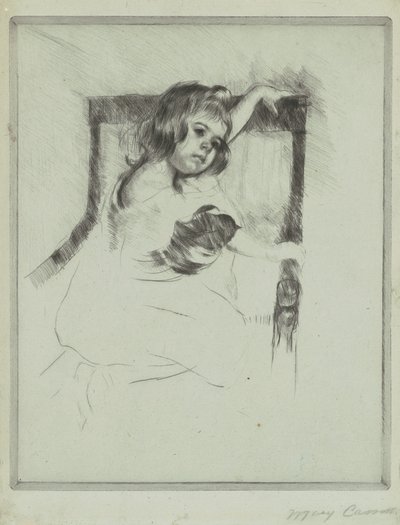 Knielend in een Fauteuil door Mary Cassatt