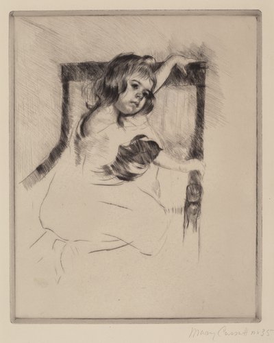 Knielend in een Fauteuil door Mary Cassatt