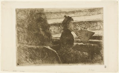 Dame in het Zwart, in een Loge, Rechts Kijken door Mary Cassatt