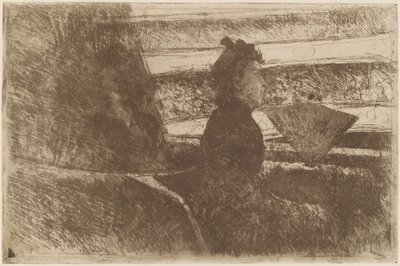 Dame in het zwart, in een loge, naar rechts gericht, ca. 1880 door Mary Cassatt