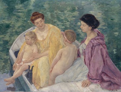 Le Bain Twee moeders en hun kinderen in een boot door Mary Cassatt