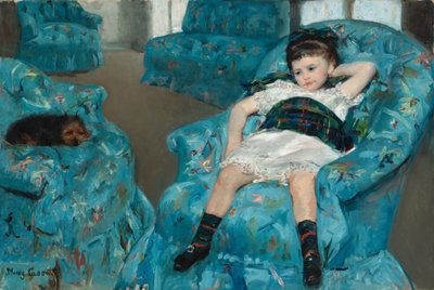 Klein meisje in een blauwe fauteuil door Mary Cassatt