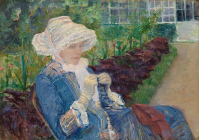 Lydia aan het haken in de tuin in Marly, 1880 door Mary Cassatt