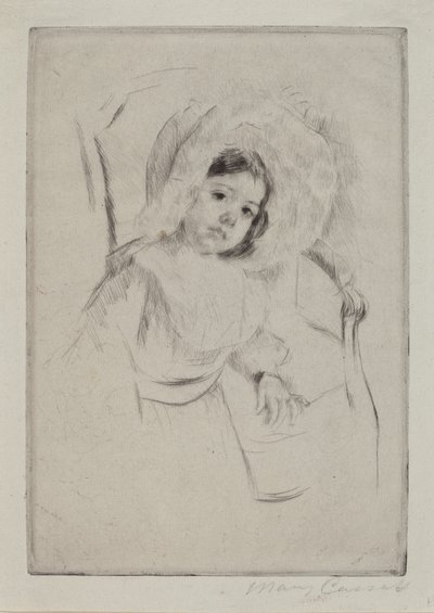 Margot in een Floppy Hoed Leunend tegen een Stoel door Mary Cassatt