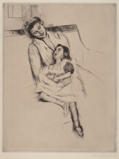 Reine en Margot zittend op een bank nr. 2, ca. 1902 door Mary Cassatt