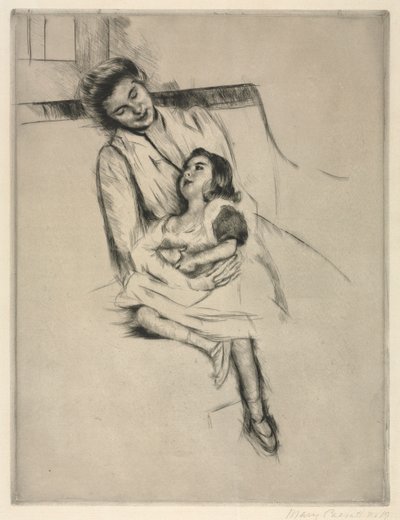 Reine en Margot Zittend op een Bank door Mary Cassatt