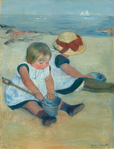 Spelende kinderen op het strand door Mary Cassatt
