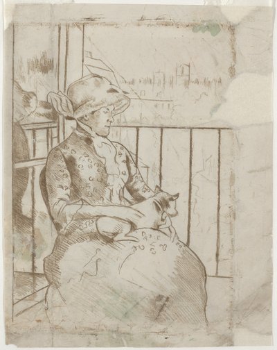 Susan op een Balkon met een Hond [verso] door Mary Cassatt
