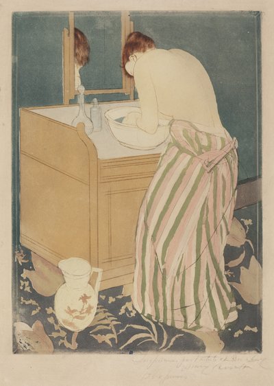 Vrouw die zich baadt door Mary Cassatt