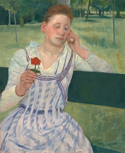 Vrouw met een rode zinnia, 1891 door Mary Cassatt