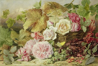 Pioenen, rozen en stokrozen, 1862 door Mary Elizabeth Duffield