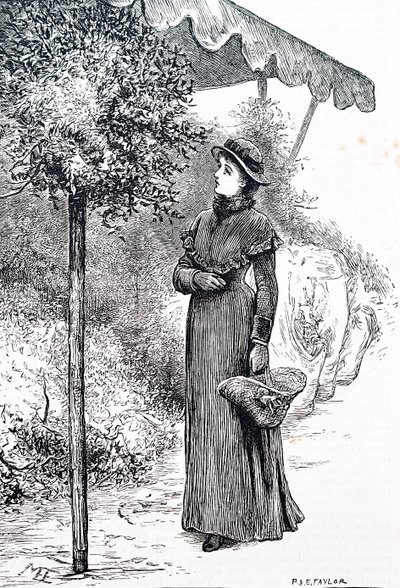 Een vrouw die hulst koopt voor kerstversieringen. Door Mary Ellen Edwards (1838-1934) een Engelse kunstenaar door Mary Ellen Edwards