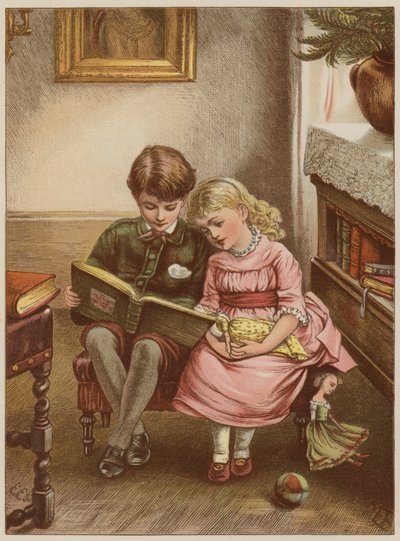Jongen en meisje lezen boek door Mary Ellen Edwards