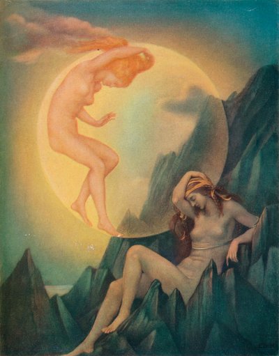 Slapende Aarde en Ontwakende Maan, ca. 1905 door Evelyn De Morgan