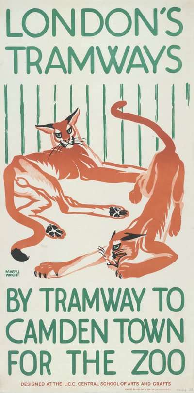 Met de Tram naar Camden Town voor de Dierentuin, London County Council LCC Tramways poster, 1924 door Mary I Wright