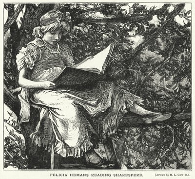 Felicia Hemans leest Shakespeare (gravure) door Mary L. Gow