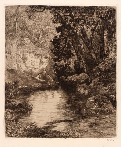 (Drie maagden bij de rivier) door Mary Nimmo Moran
