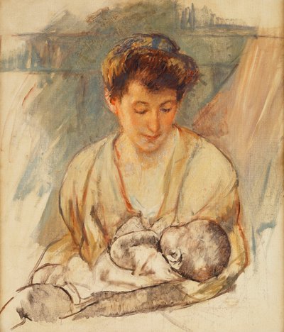 Moeder Roos kijkt neer op haar slapende baby, ca. 1900 door Mary Cassatt