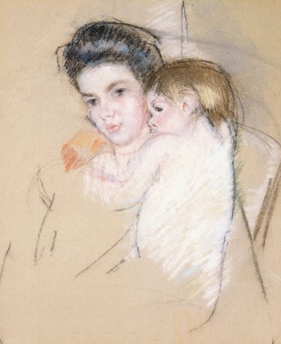 Moeder en naakt kind door Mary Cassatt