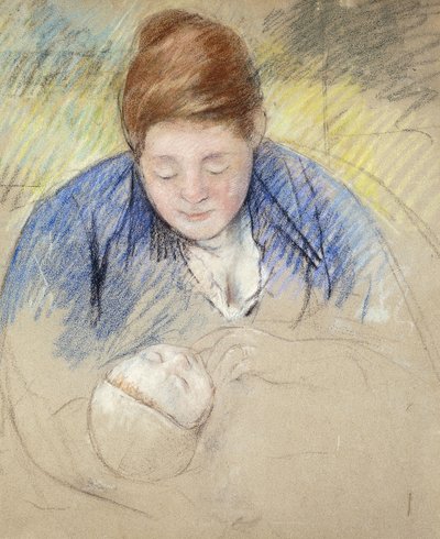Vrouw leunend over baby, ca. 1907 door Mary Cassatt