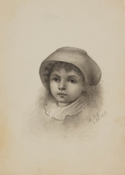 Ongetiteld hoofd van een kind met hoed door Mary Vaux Walcott