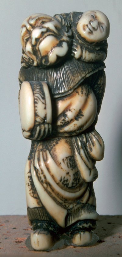 Japanse Netsuke van een Chinese danser en kind, 18e eeuw door Masahira
