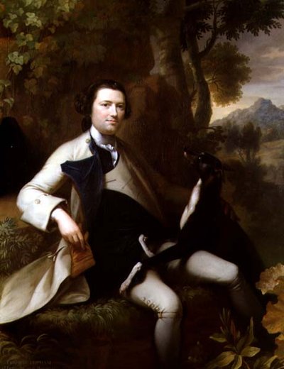 Francis Popham (gest. 1780) zittend in een Bosrijk Landschap met zijn Windhond door Mason Chamberlain