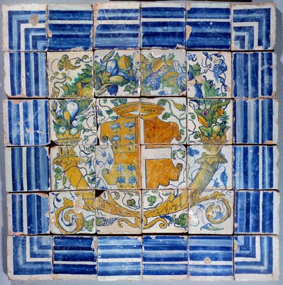 Pavement met wapens van Madeleine de Savoie. Faience van Masseot Abaquesne 16e eeuw Enouen. Nationaal Renaissance Museum door Masseot Abaquesne