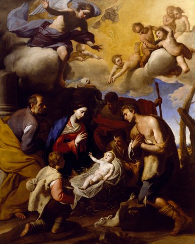 Aanbidding van de herders, door Massimo Stanzione (1585-1656) door Massimo Stanzione
