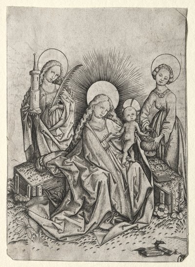 Madonna en kind in een tuin tussen St. Barbara en St. Dorothea door Master ES