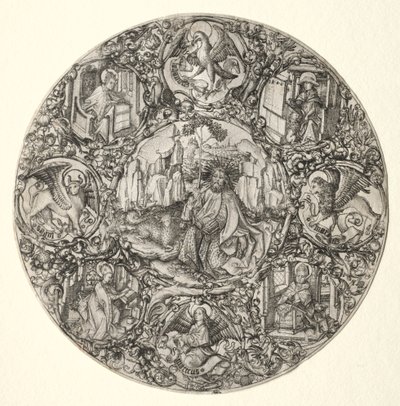 St. Johannes de Doper omringd door de evangelisten en vier kerkvaders van de Latijnse Kerk door Master ES