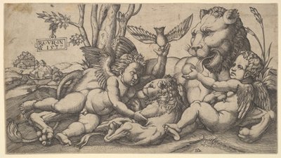Putti en Leeuwen, 1547 door Master FG