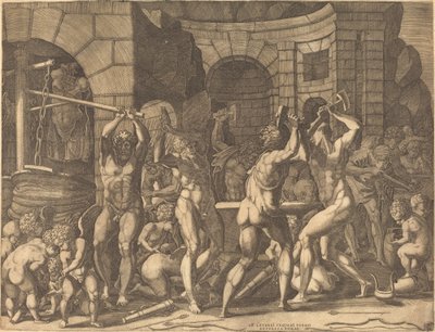 Vulcanus en de Cyclopen die Pijlen Smeden door Master FG, after Francesco Primaticcio