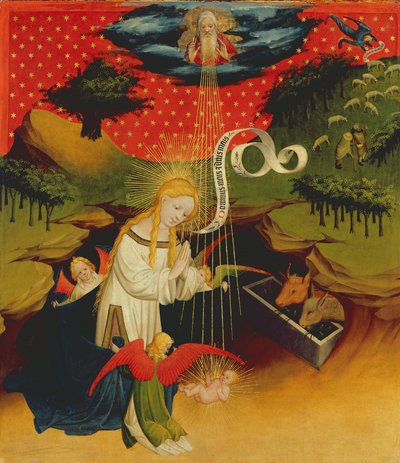 De Geboorte van Christus, paneel van het St. Thomas Altaar uit de St. Johanneskerk, Hamburg, begonnen in 1424 door Master Francke