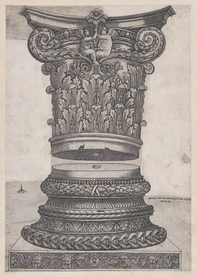Speculum Romanae Magnificentiae: Gedecoreerde kapiteel en basis, ca. 1537 door Master GA