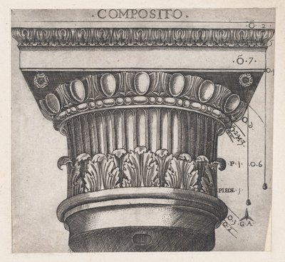 Speculum Romanae Magnificentiae: Ionisch kapiteel, ca. 1537 door Master GA