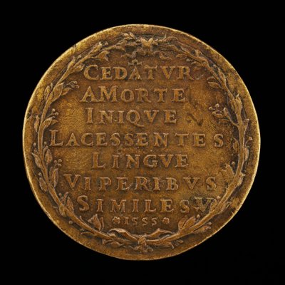 Inscriptie in een laurierkrans [achterzijde] door Master I.A.V.F.