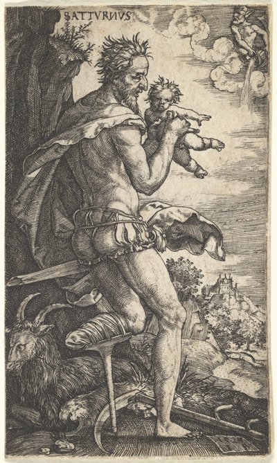 Saturnus uit De goden die over de planeten heersen, 1525 door Master I.B.