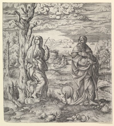 Sint Jan en Antonius in een Landschap, ca. 1544-45 door Master IQV