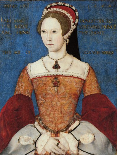 Portret van Mary I of Mary Tudor (1516-58), dochter van Henry VIII, op de leeftijd van 28, 1544 door Master John