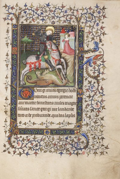 St. George vecht tegen de draak, uit een getijdenboek, gebruik van Rennes door Master Lucon